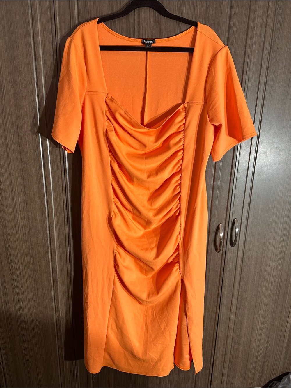 Boohoo 24 ruched orange dress